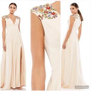 Mac Duggal 26540  Womens Beaded Cap Sleeve V Neck A Line Gown Dress